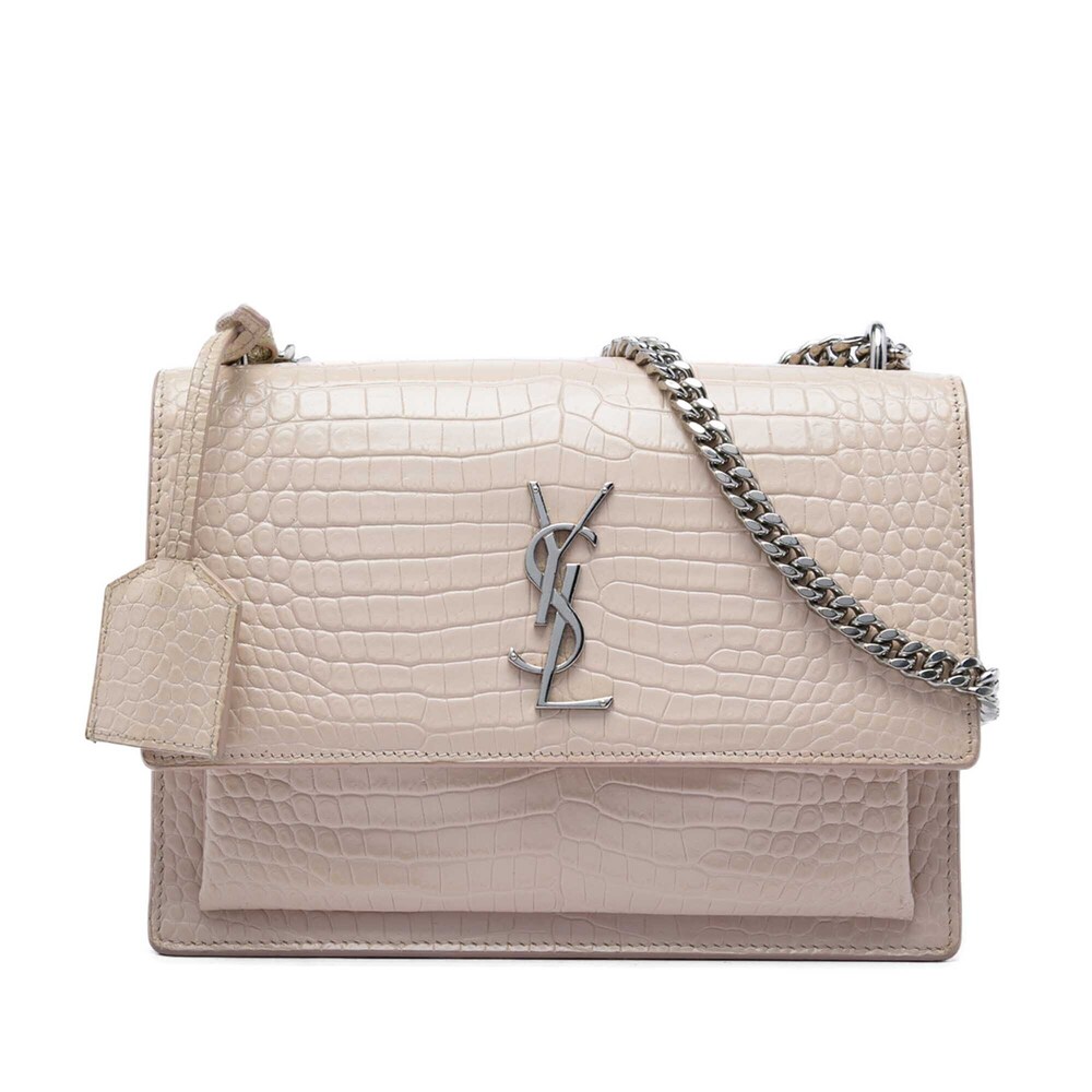 Pre-Loved Saint Laurent Medium Croc Embossed Leather Monogram Sunset Crossbody